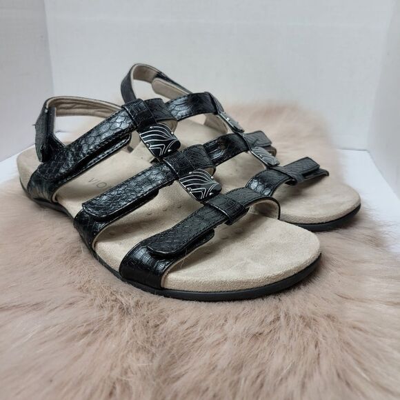 Vionic Amber Strappy Black Leather Open Toe Women's Sandals Shoes Size 9 - Picture 1 of 10